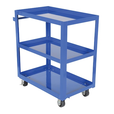 Vestil Steel Service Cart, 3 Shelves, 22 x 36, Steel, 1000 lb Load Capacity, 3 Shelves, 21.875" W SCS3-2236